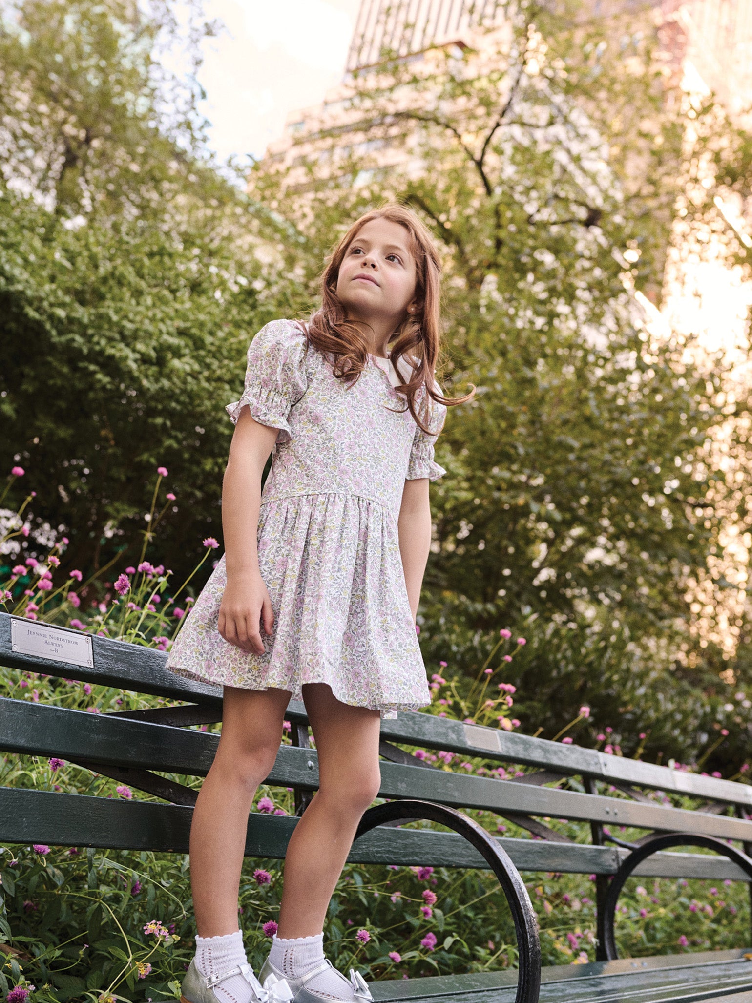 Robe Fille Taille Basse Fleurs Sauge