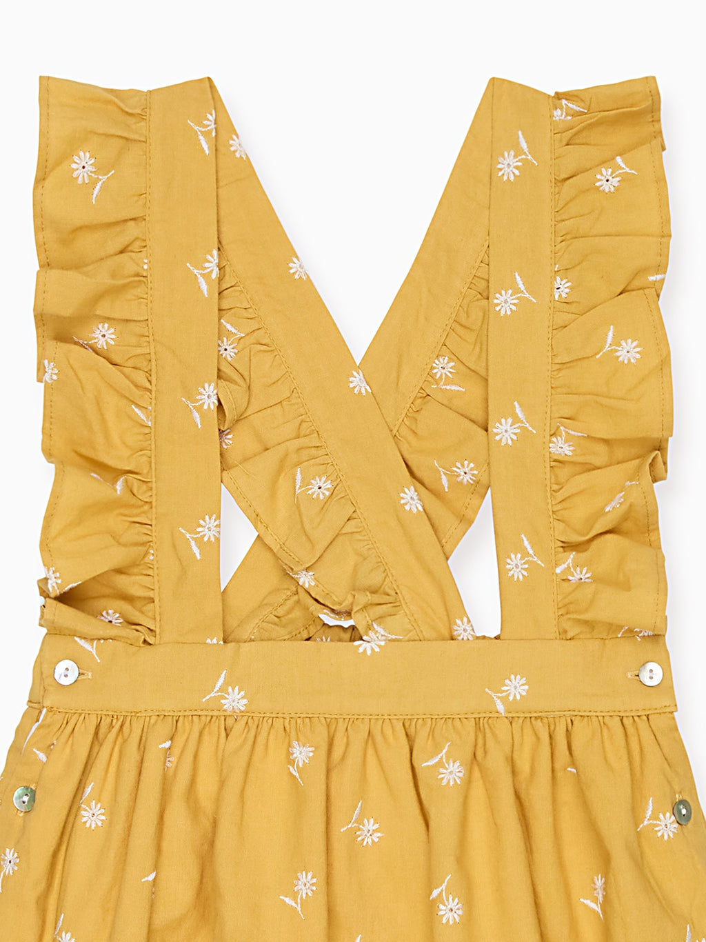 Jupe salopette fille moutarde à fleurs