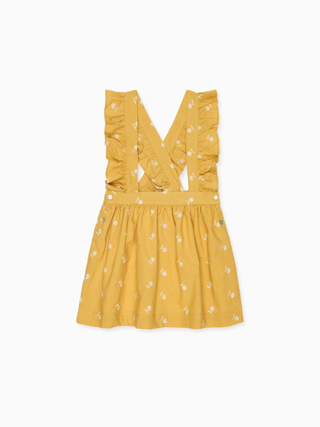Jupe salopette fille moutarde à fleurs