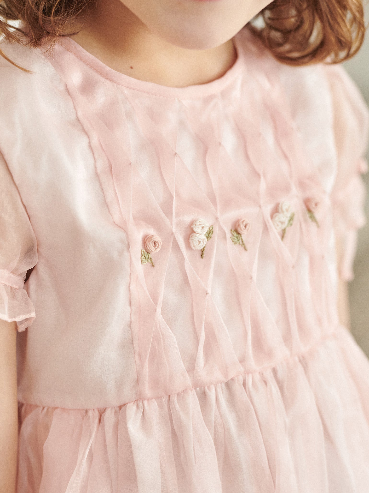 Robe de cérémonie fille en soie rose poudré