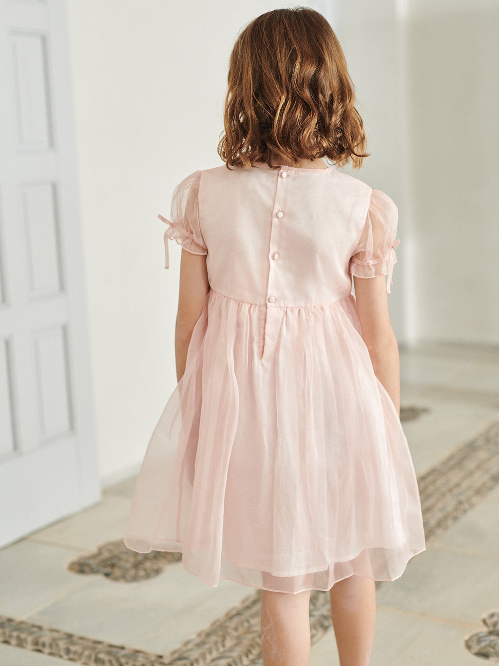 Robe de cérémonie fille en soie rose poudré