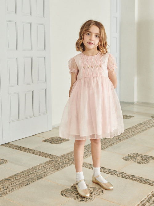 Robe de cérémonie fille en soie rose poudré