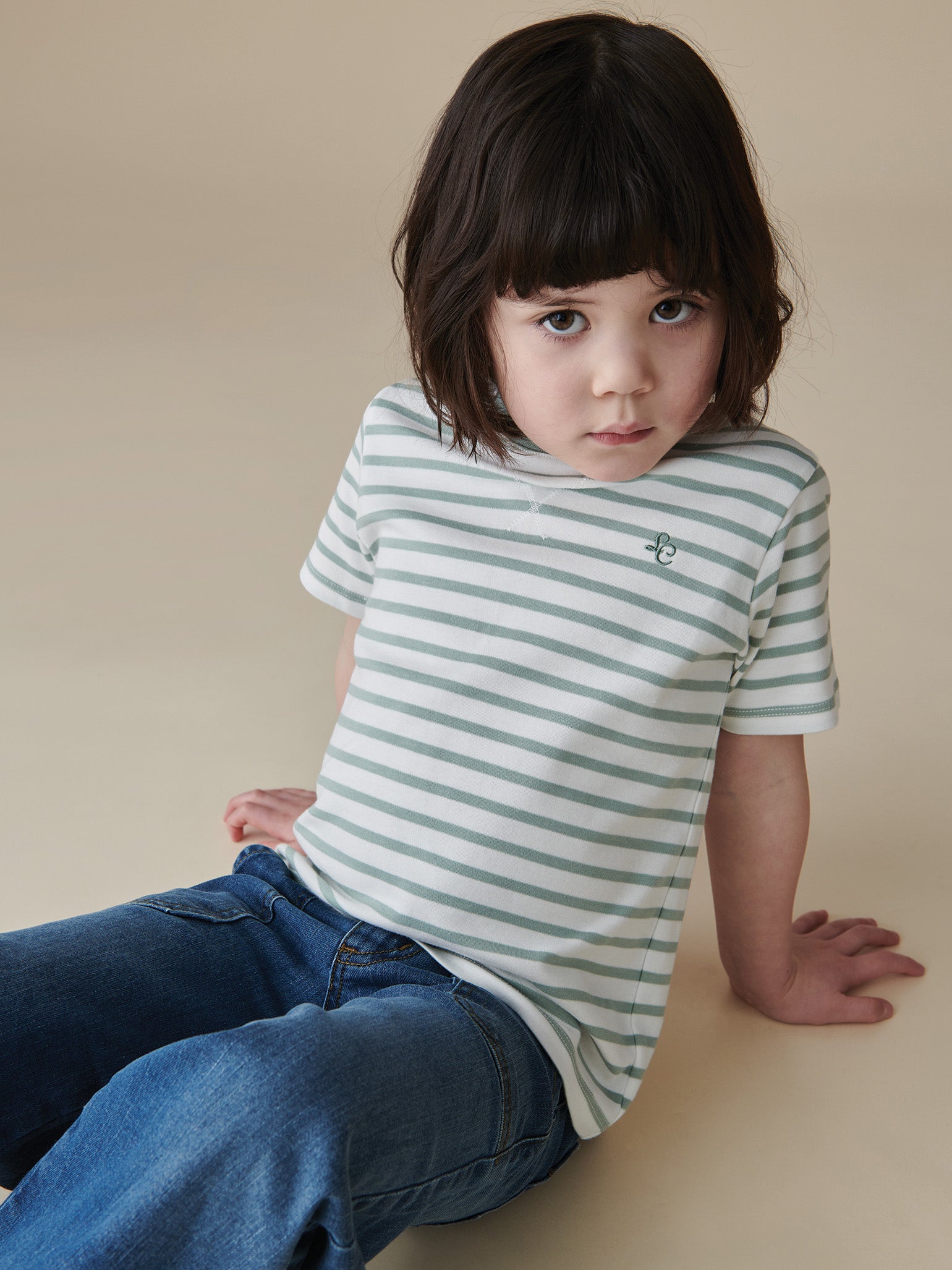 T-shirt enfant rayé vert