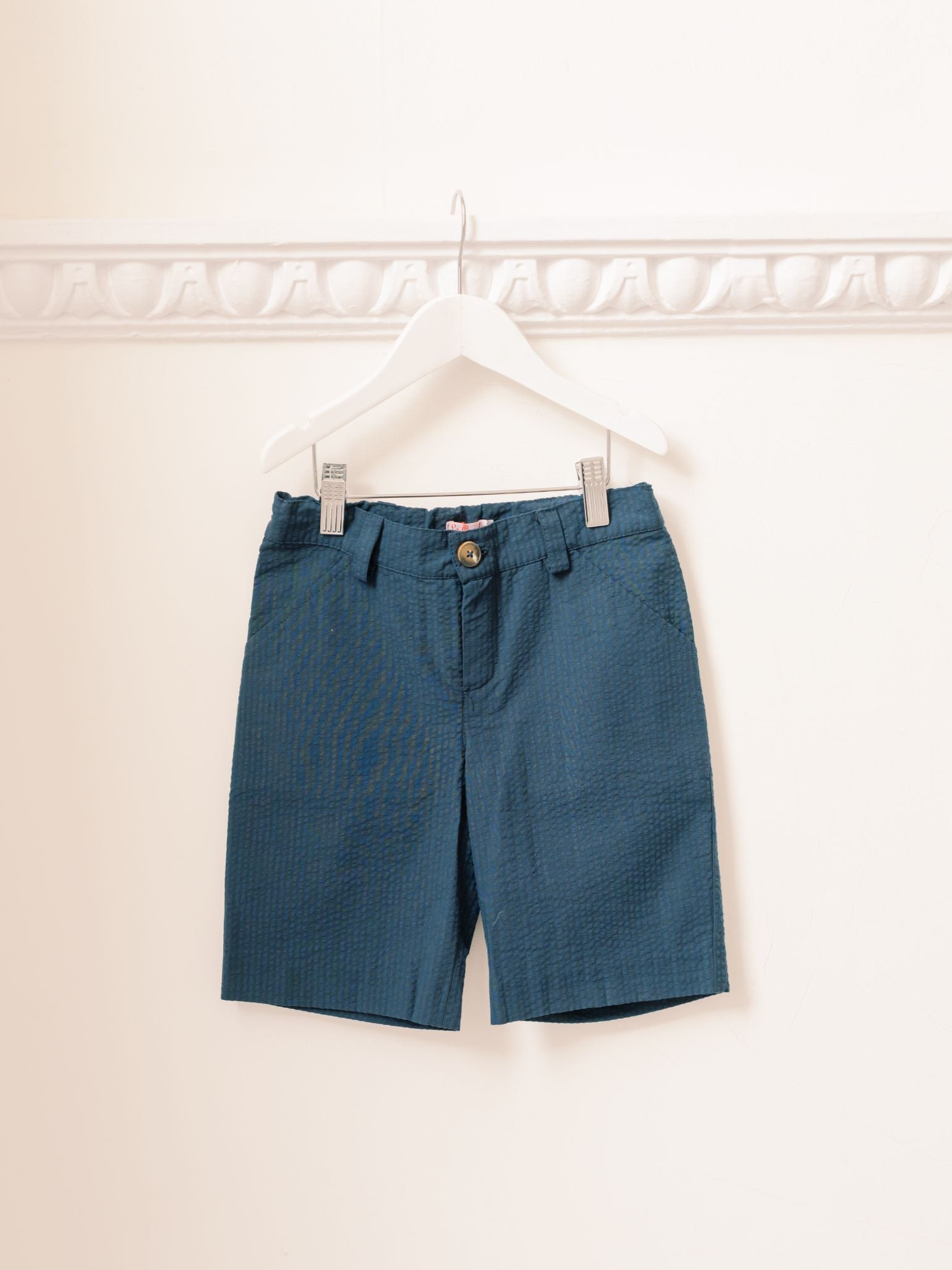 Shorts chinos en seersucker bleu marine pour garçon