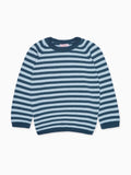 Pull garçon mérinos rayé bleu pétrole