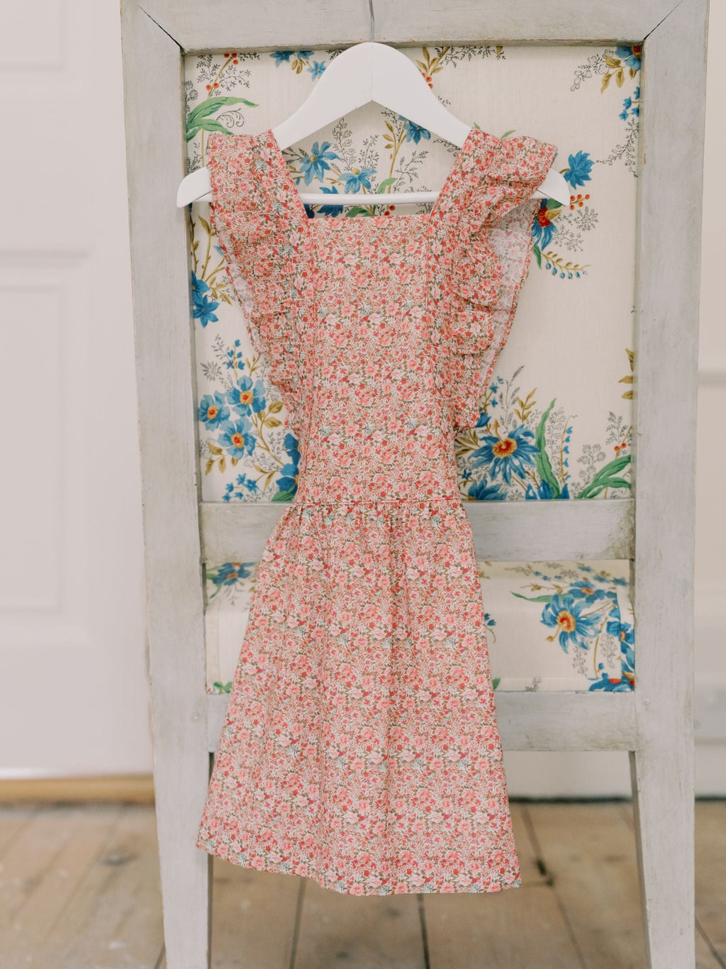 Salopette-jupe corail florale pour fille