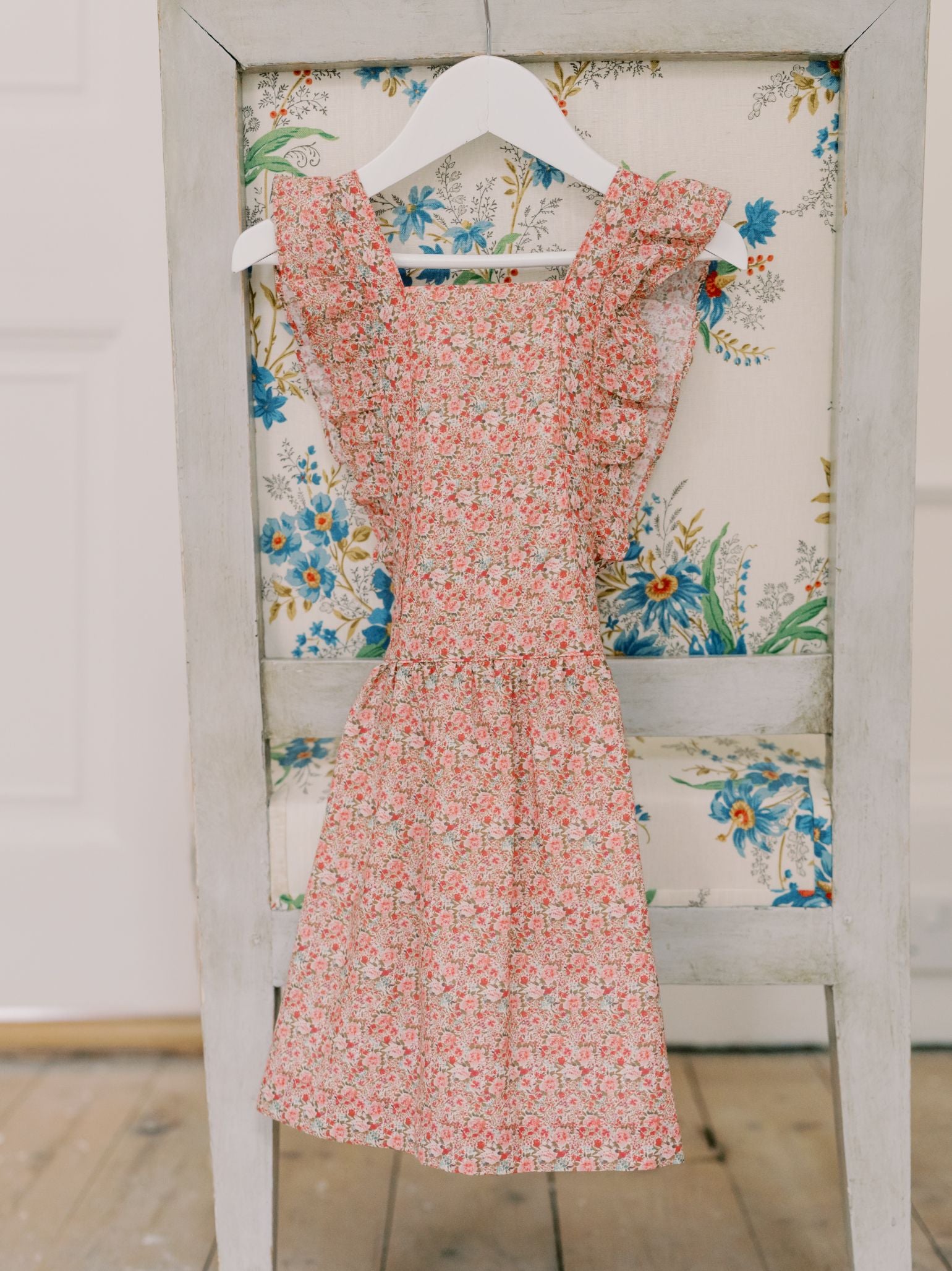 Salopette-jupe corail florale pour fille
