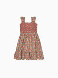 Robe fille corail à motif floral smockée main, en tissu Liberty