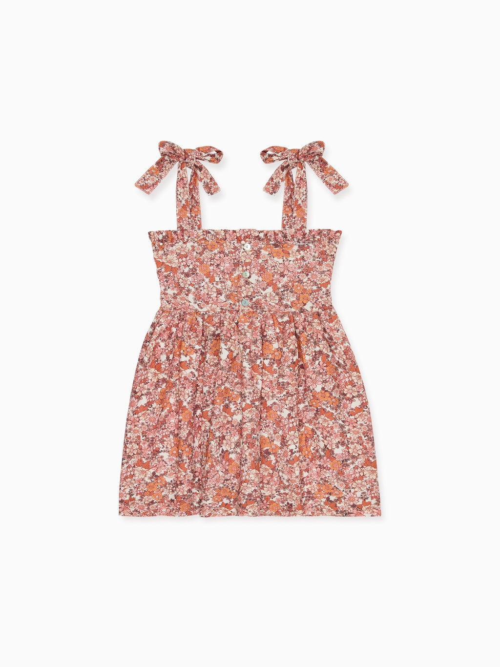 Robe fillette smockée à la main en coton terracotta imprimé floral