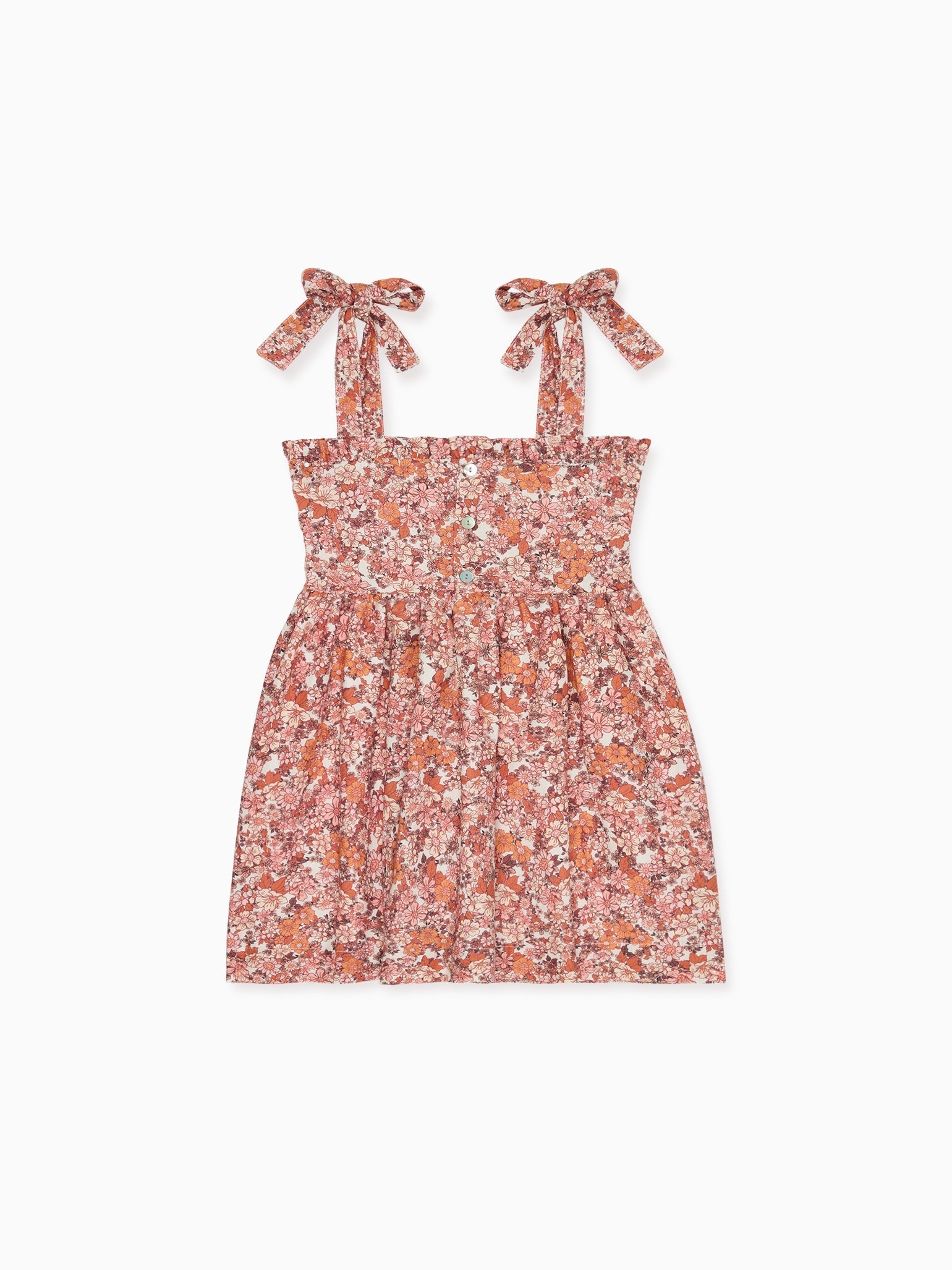 Robe fillette smockée à la main en coton terracotta imprimé floral