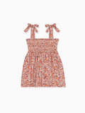 Robe fillette smockée à la main en coton terracotta imprimé floral