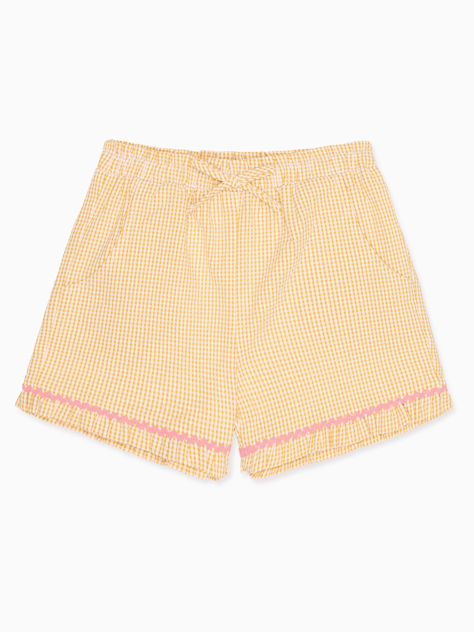 Short pour fille en coton vichy jaune