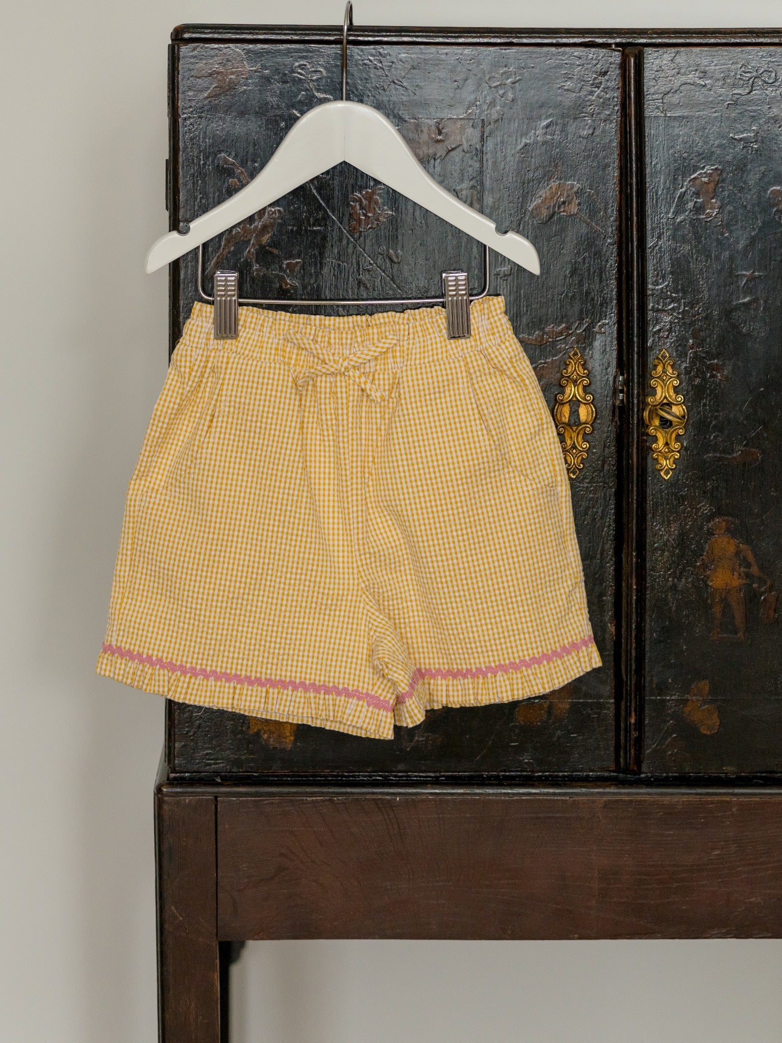 Short pour fille en coton vichy jaune