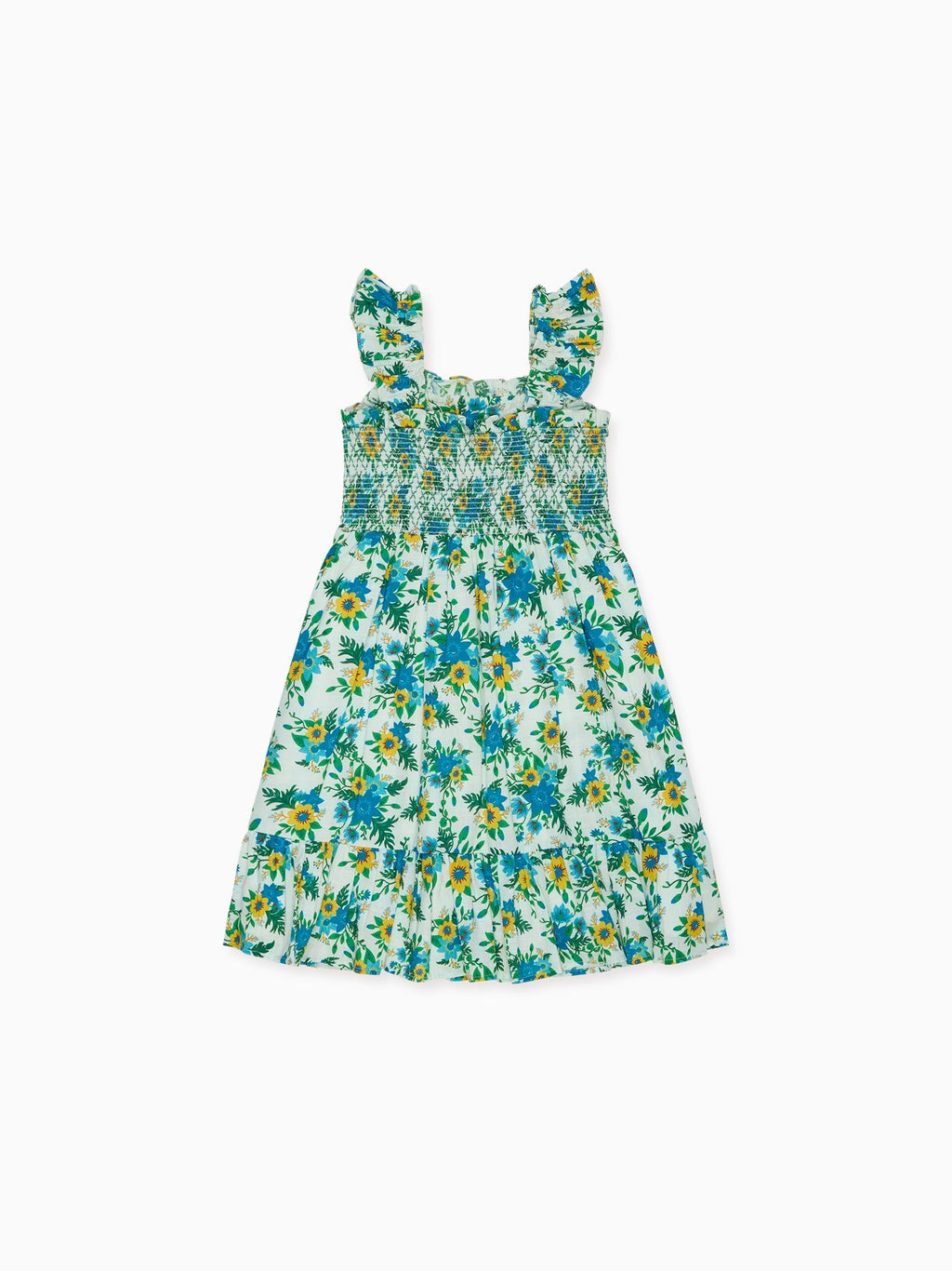 Robe smockée à motifs floraux verts pour fille