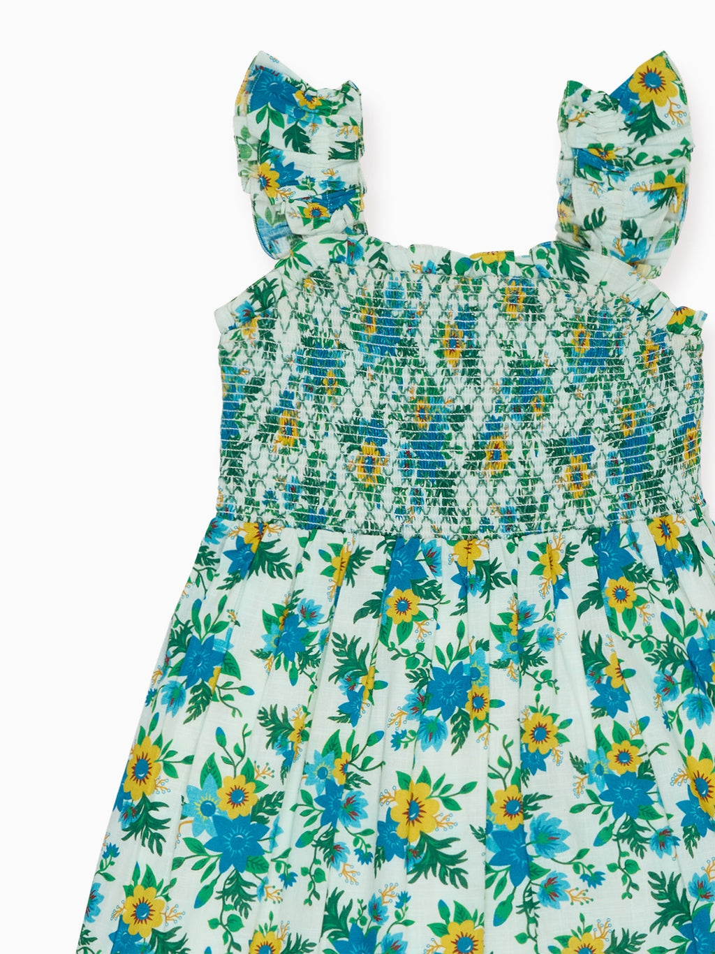 Robe smockée à motifs floraux verts pour fille