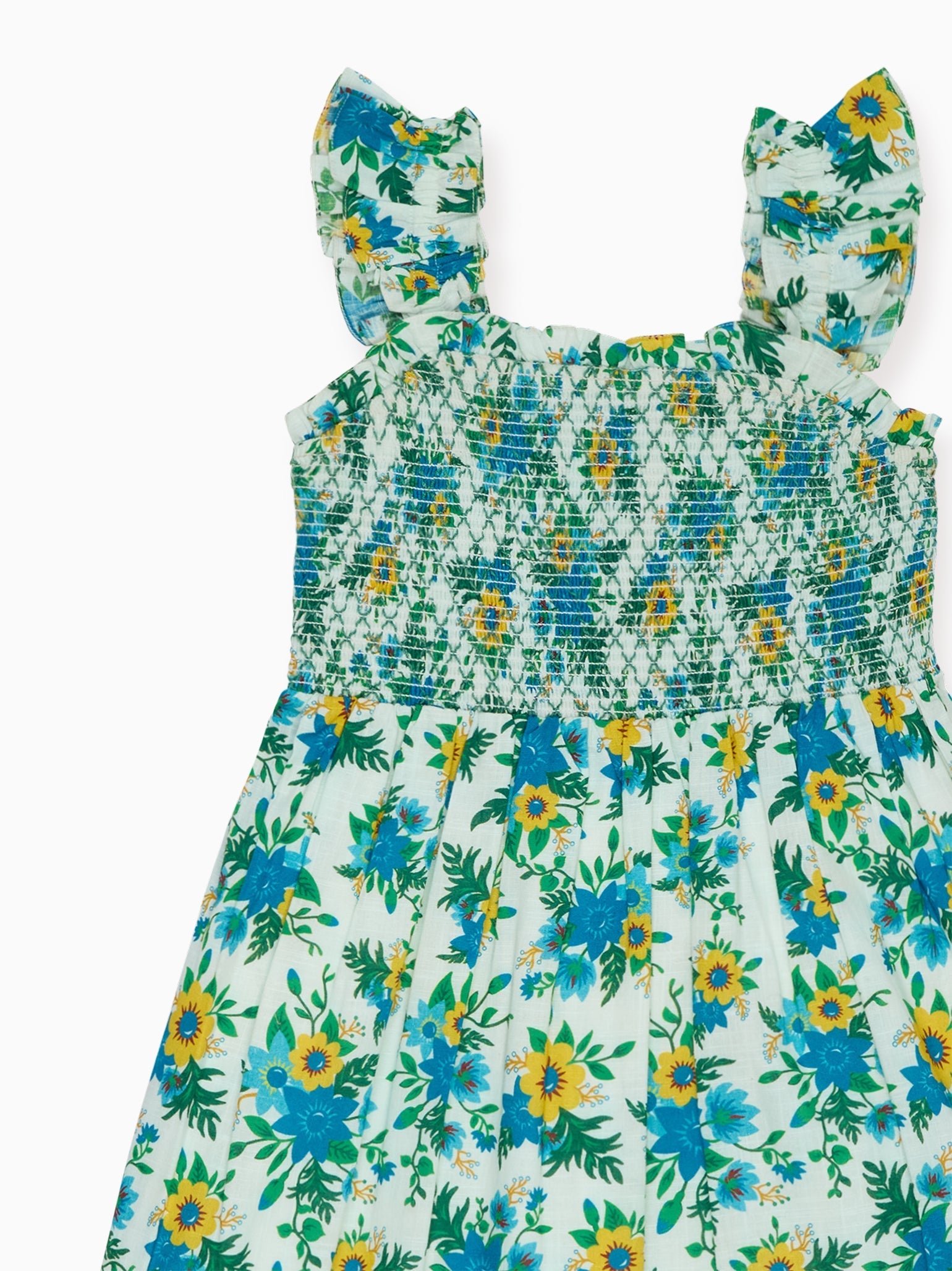 Robe smockée à motifs floraux verts pour fille