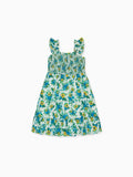 Robe smockée à motifs floraux verts pour fille