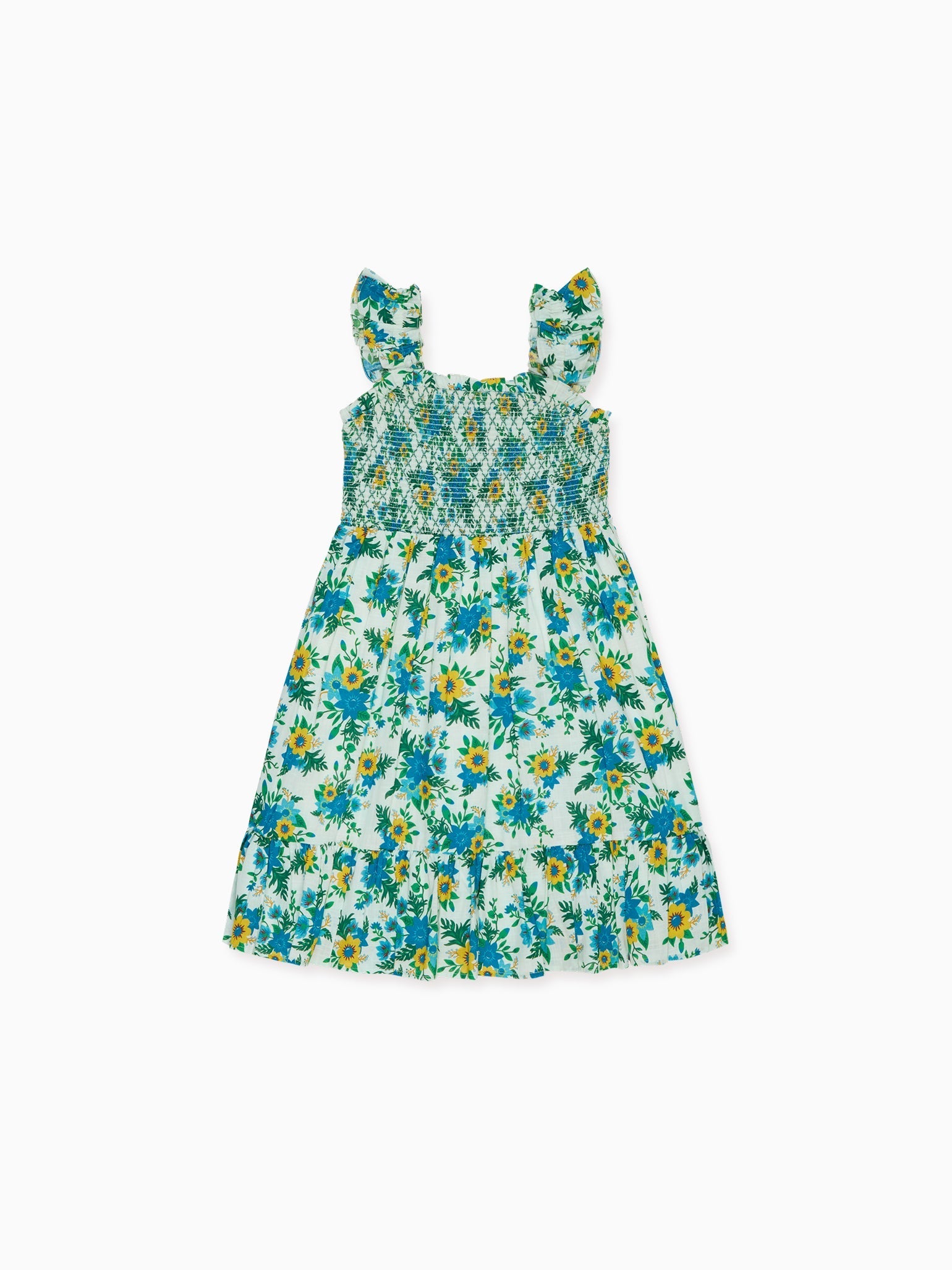 Robe smockée à motifs floraux verts pour fille