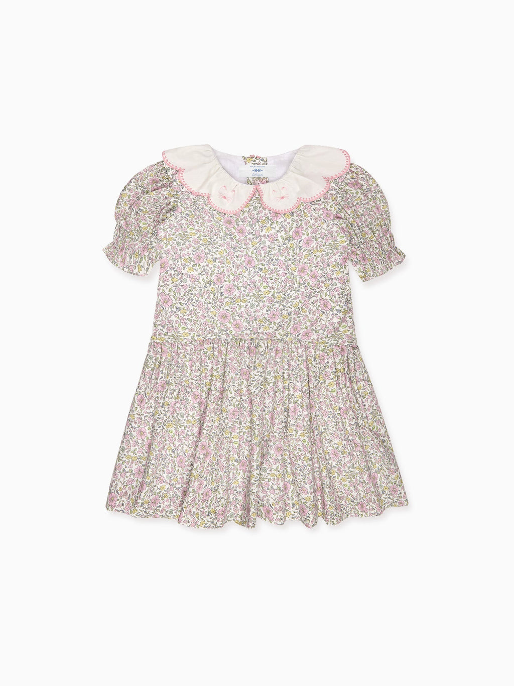 Robe Fille Taille Basse Fleurs Sauge