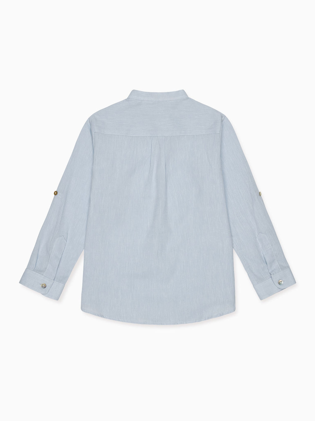 Chemise de garçon à manches longues en mélange de lin bleu poussiéreux