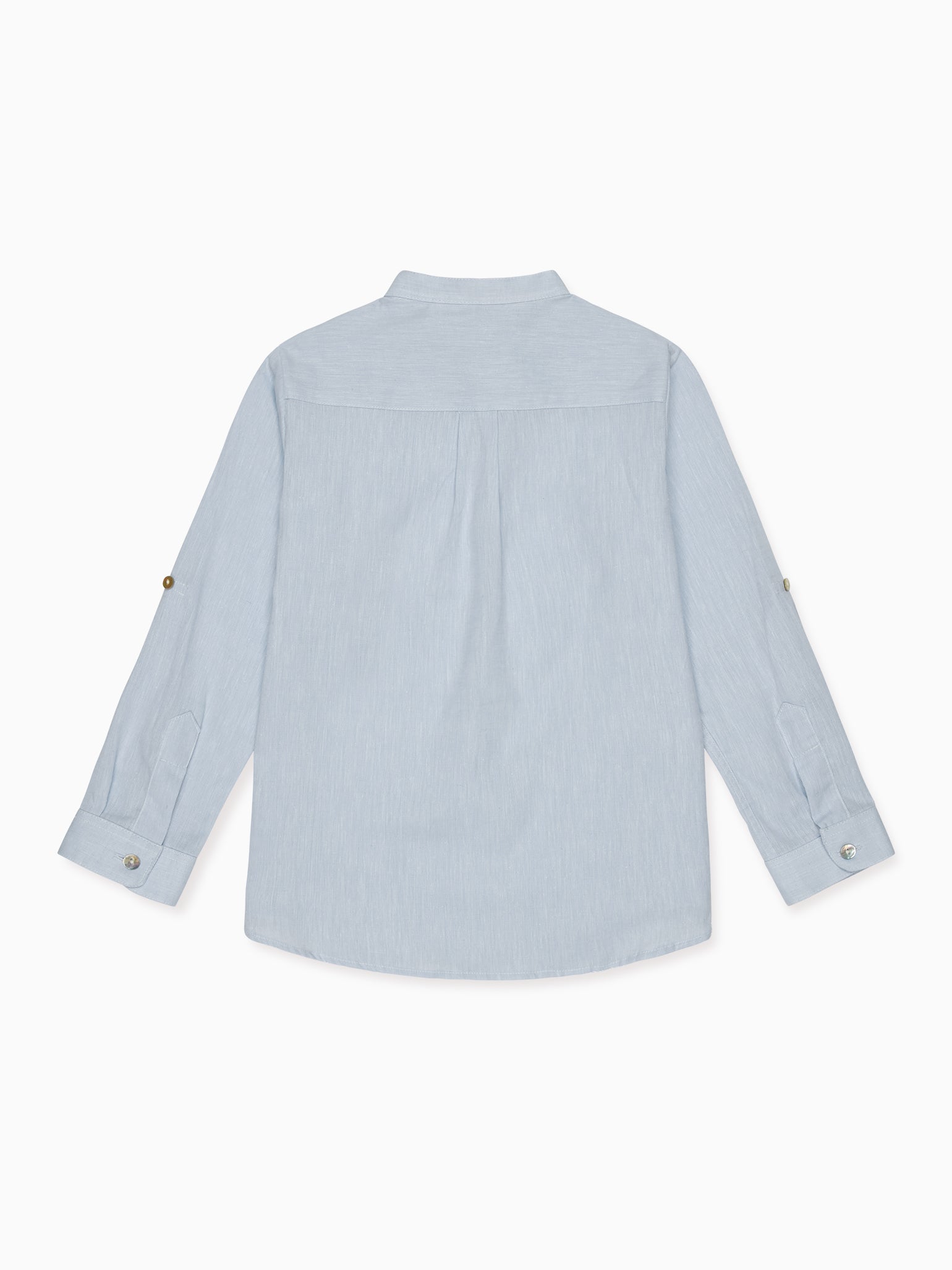 Chemise de garçon à manches longues en mélange de lin bleu poussiéreux