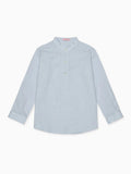 Chemise de garçon à manches longues en mélange de lin bleu poussiéreux