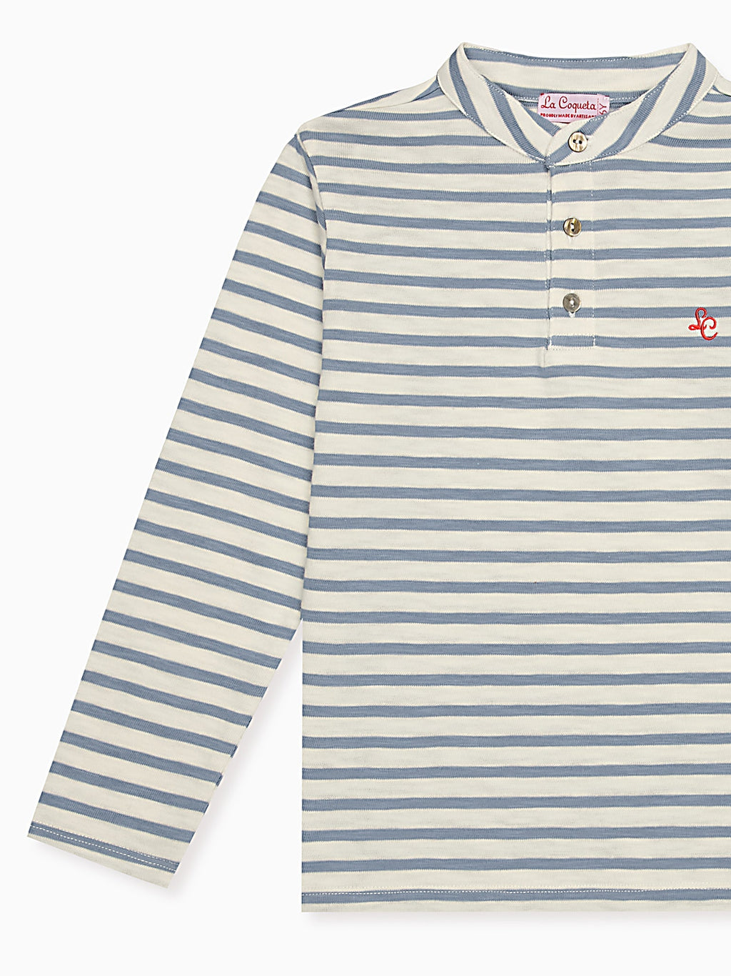 Polo à manches longues bleu pâle rayé pour garçon