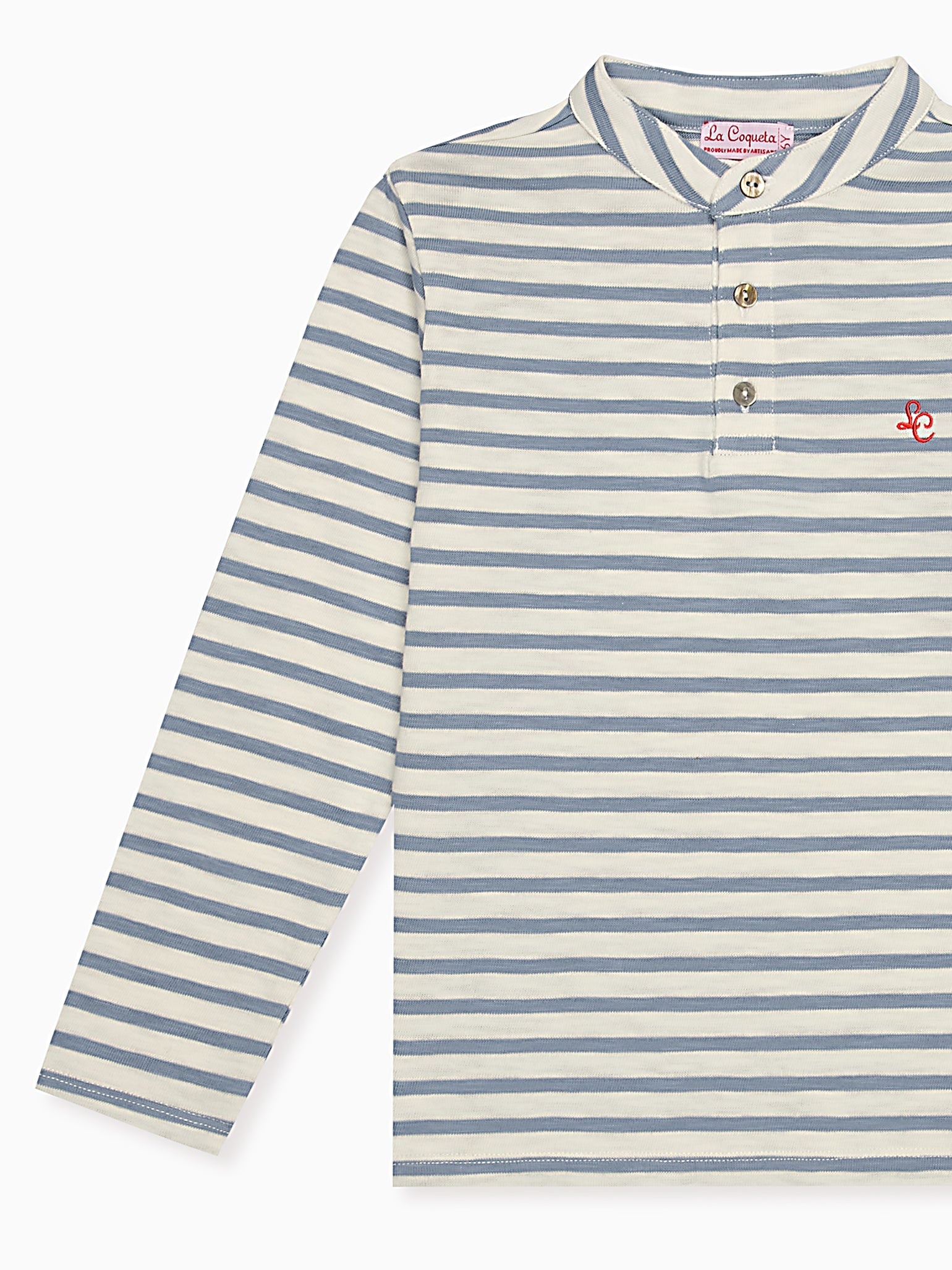 Polo à manches longues bleu pâle rayé pour garçon