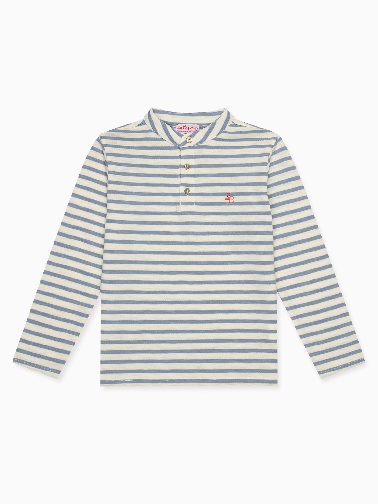 Polo à manches longues bleu pâle rayé pour garçon
