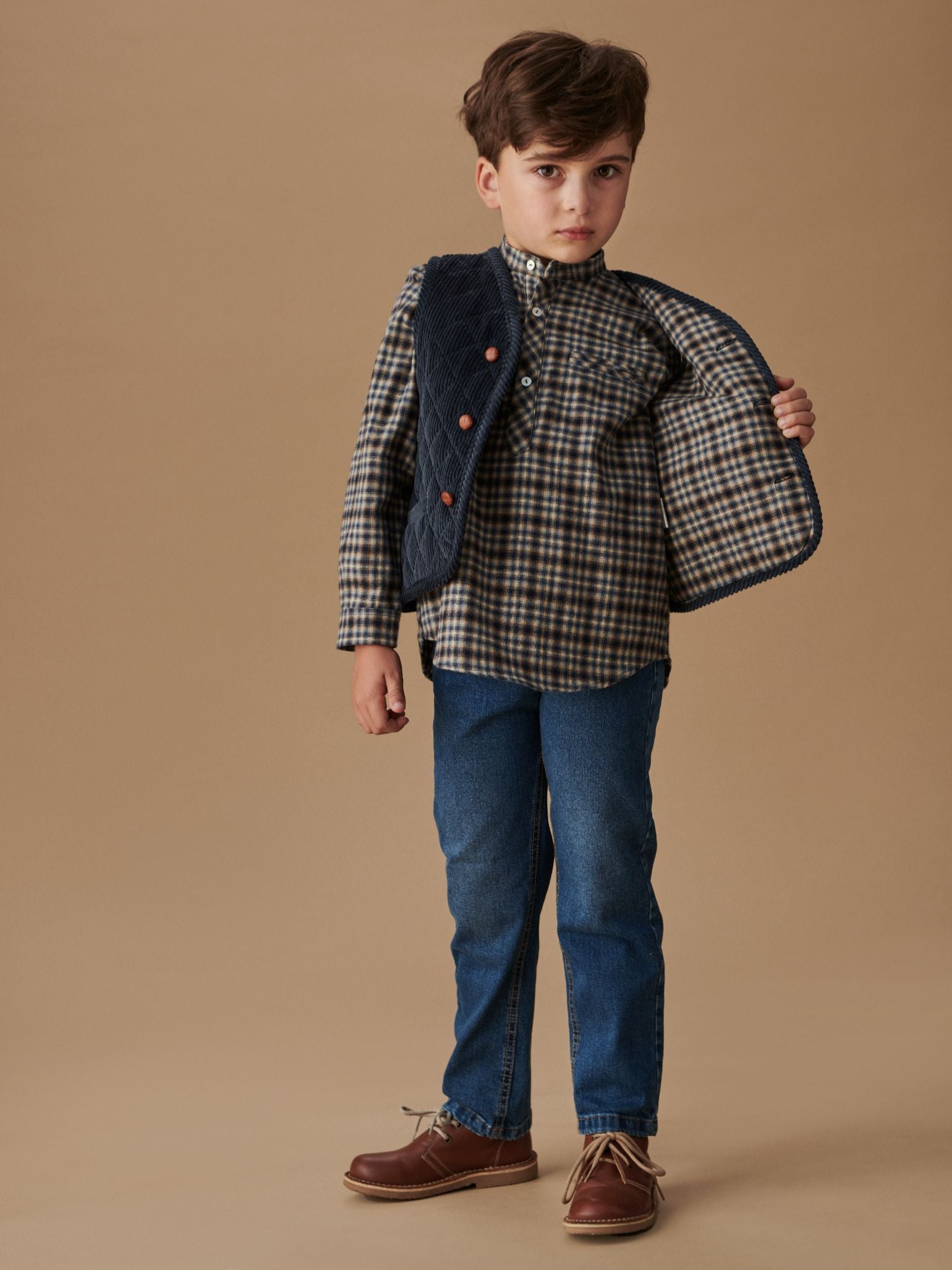 Gilet sans manches en velours côtelé bleu pour enfants