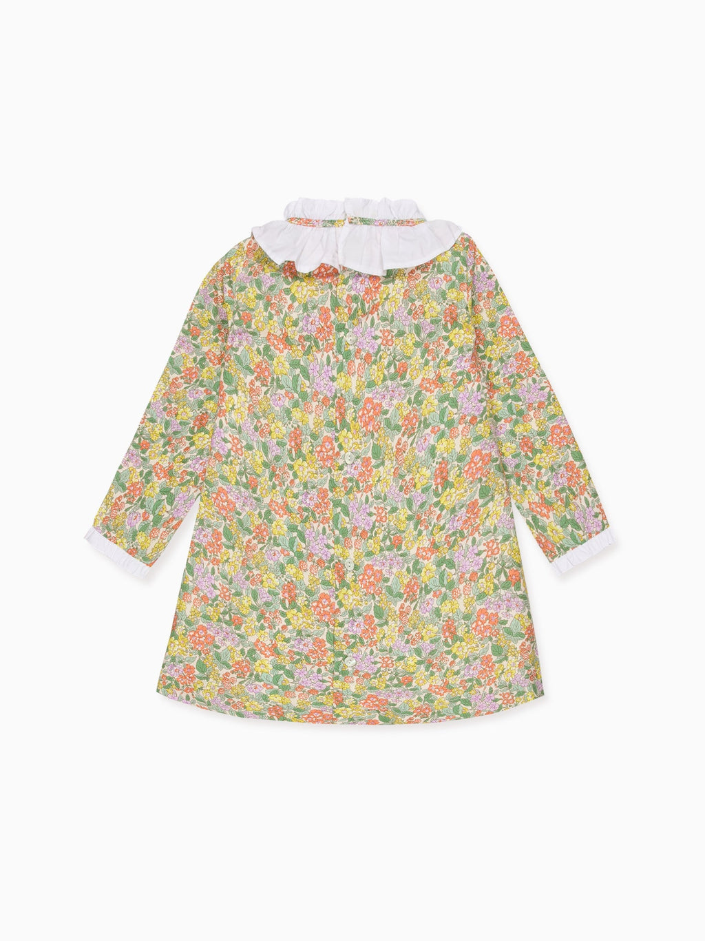 Robe trapèze fille motif floral jaune en tissu Liberty