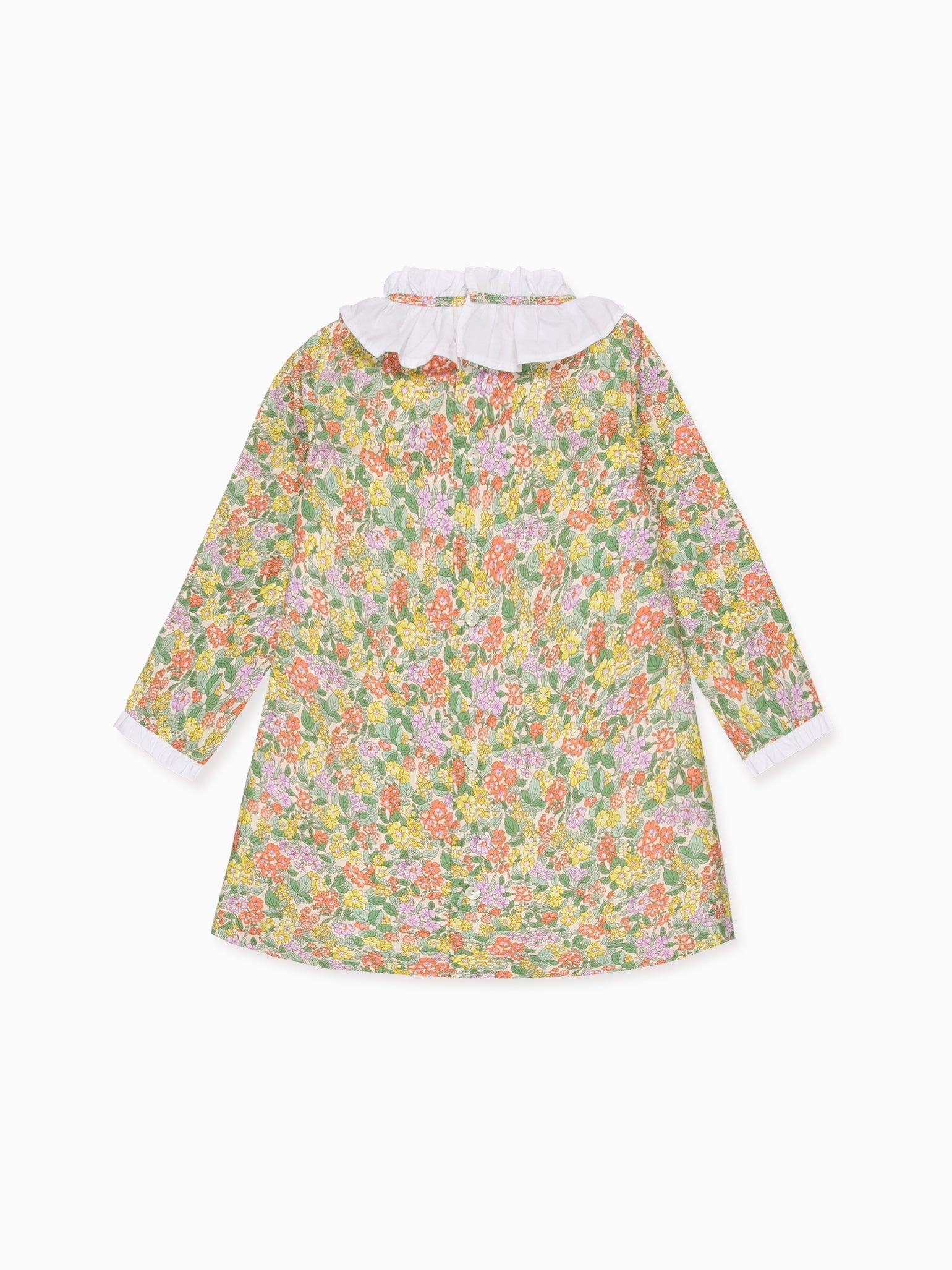 Robe trapèze fille motif floral jaune en tissu Liberty