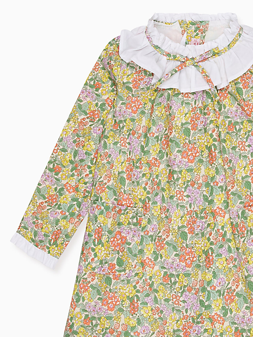Robe trapèze fille motif floral jaune en tissu Liberty