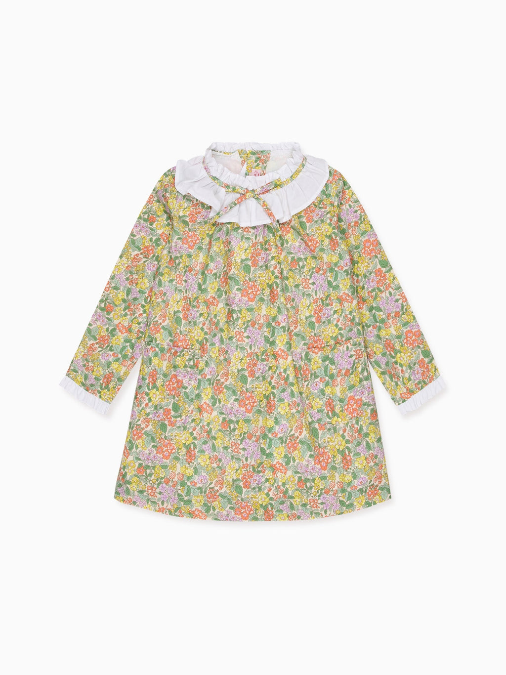 Robe trapèze fille motif floral jaune en tissu Liberty