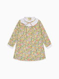 Robe trapèze fille motif floral jaune en tissu Liberty