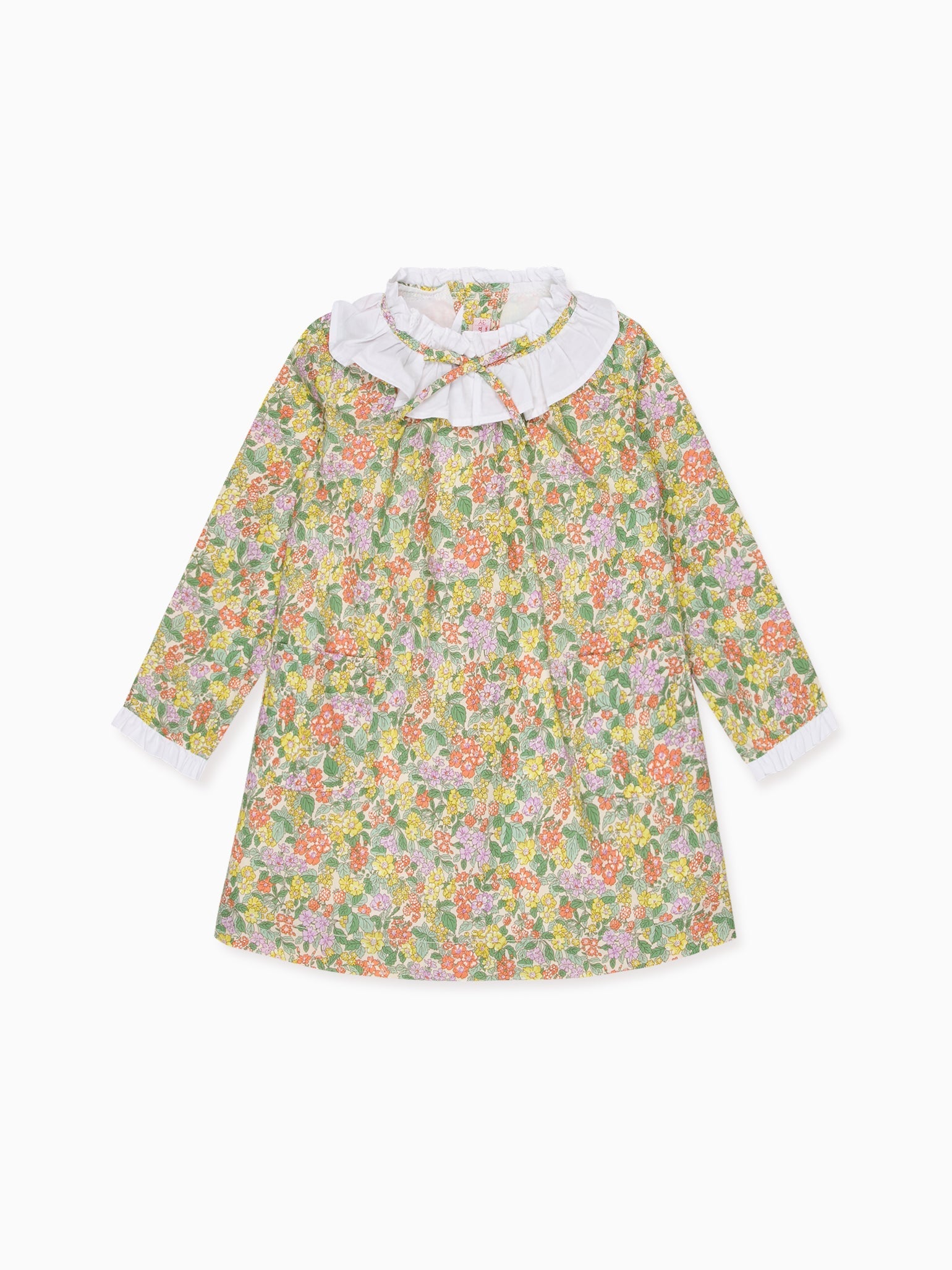 Robe trapèze fille motif floral jaune en tissu Liberty