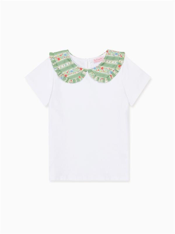 Haut fillette rayé floral sauge