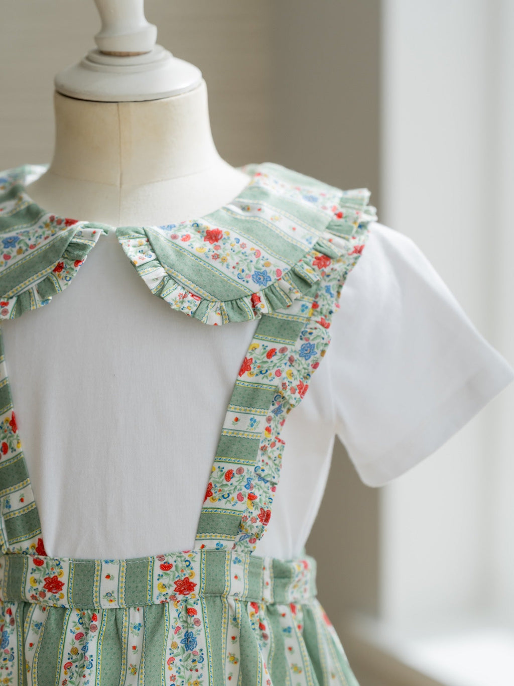 Haut fillette rayé floral sauge