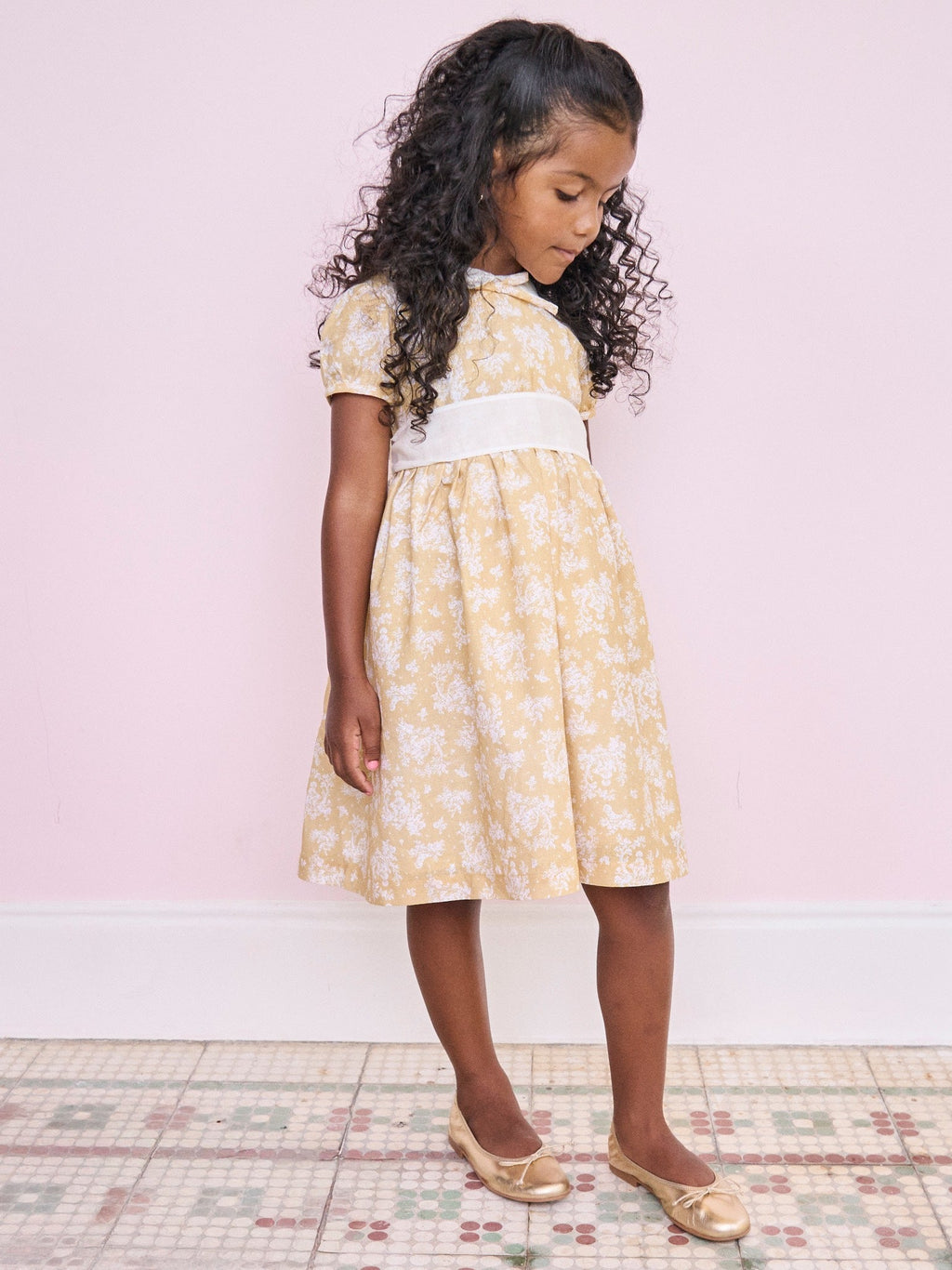 Robe fille toile jaune