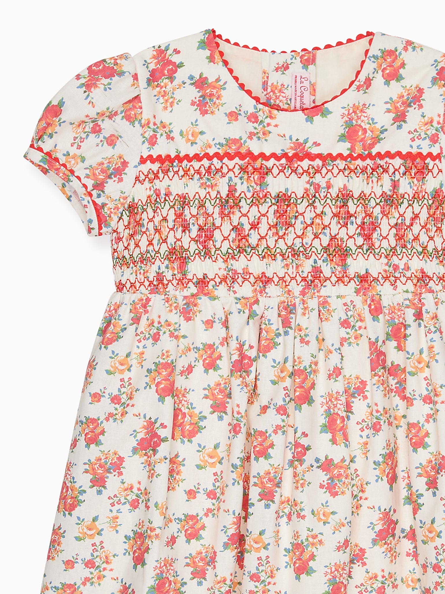 Robe Fillette Smocks Main Motif Floral Corail