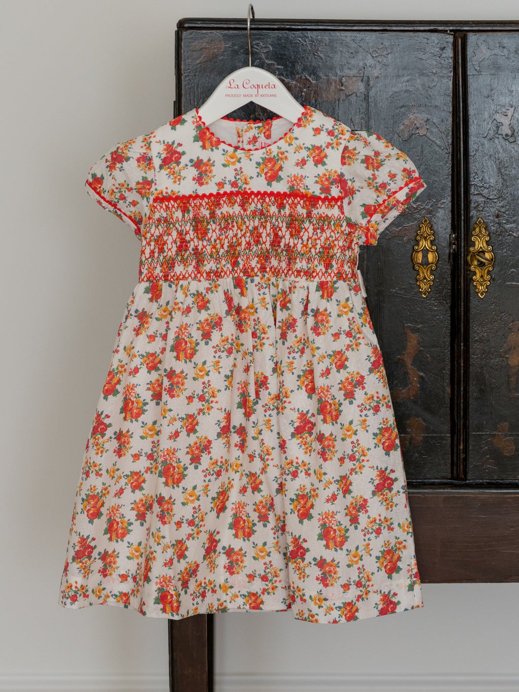 Robe Fillette Smocks Main Motif Floral Corail