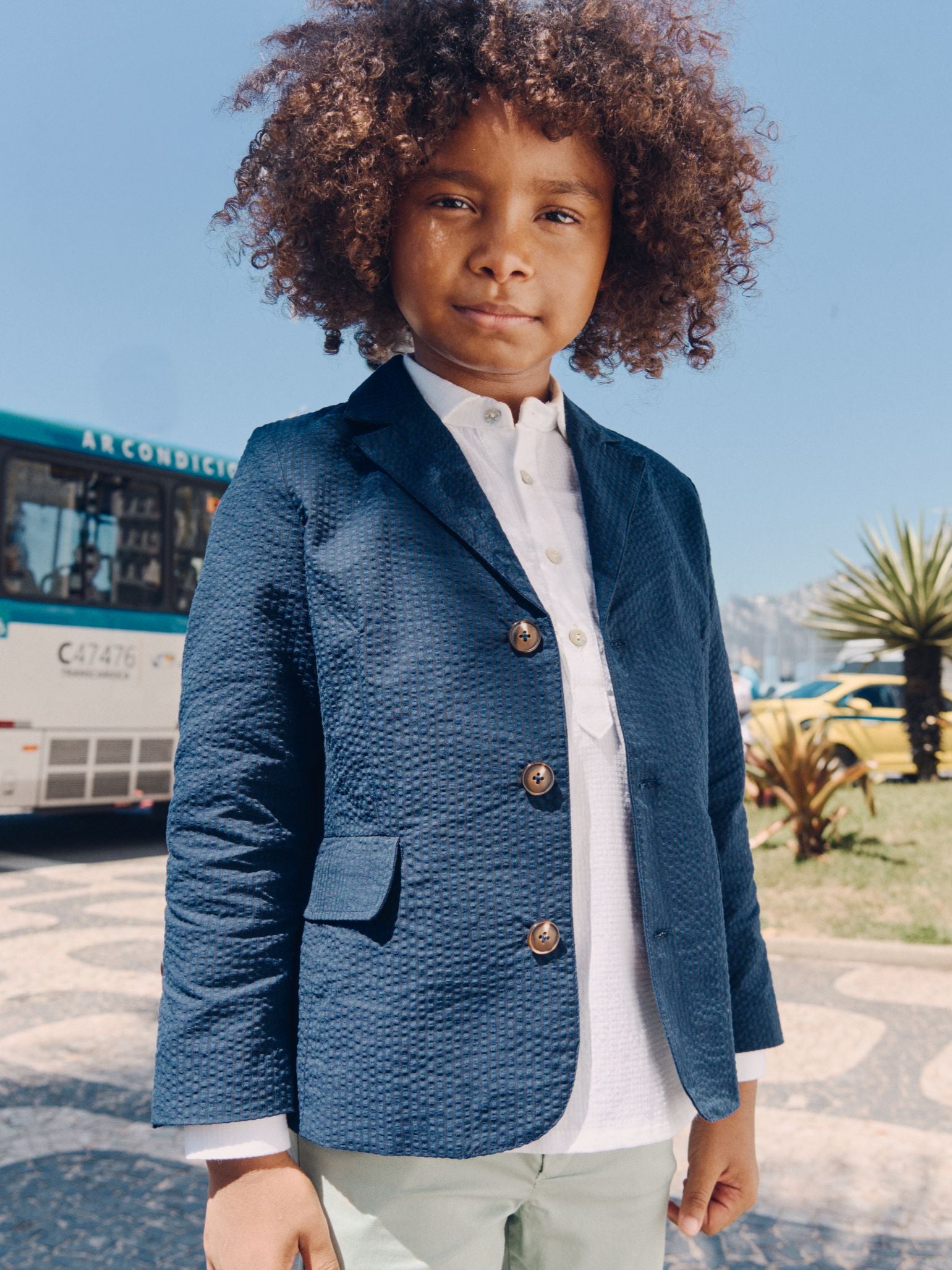 Veste d'enfant en seersucker bleu marine