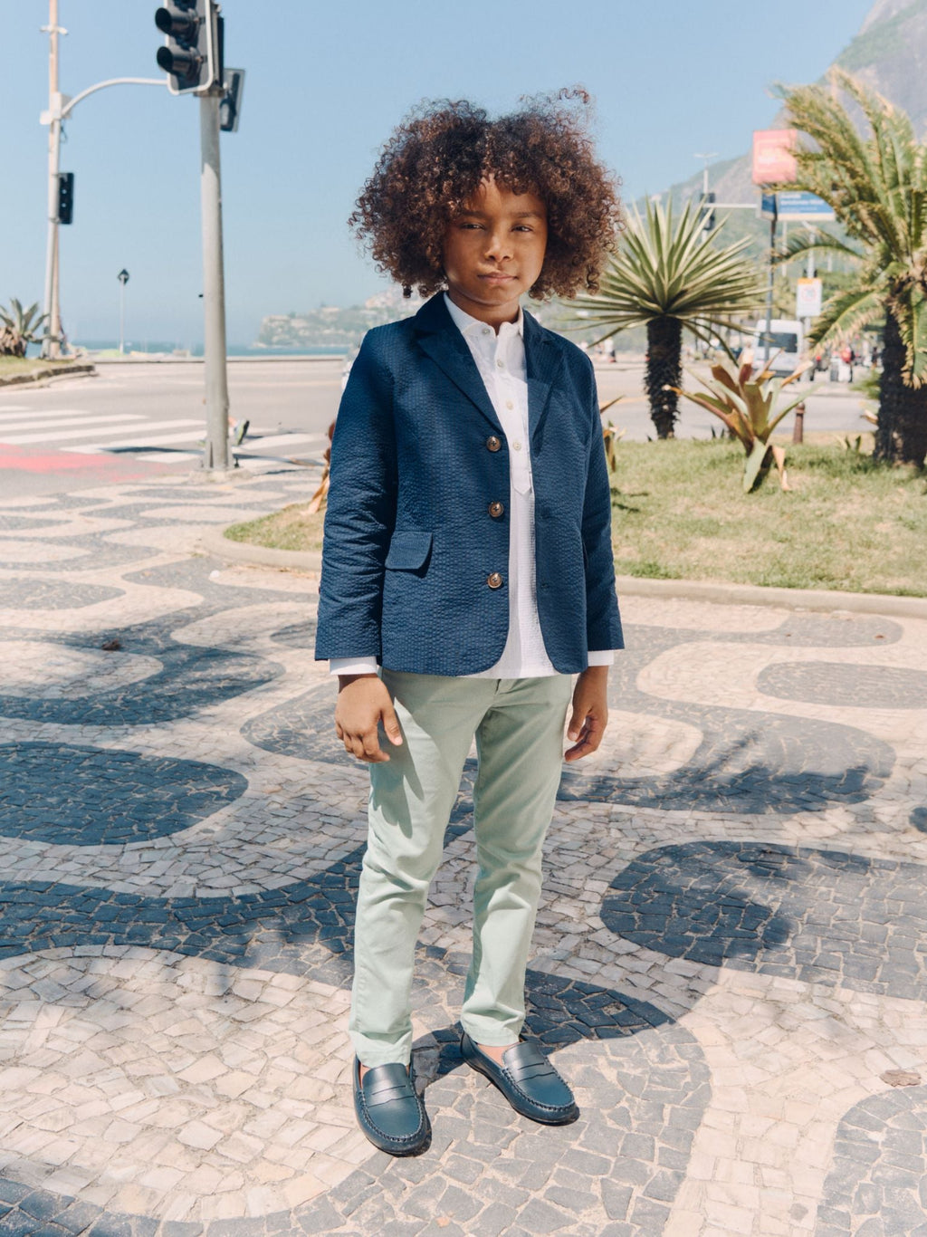 Veste d'enfant en seersucker bleu marine