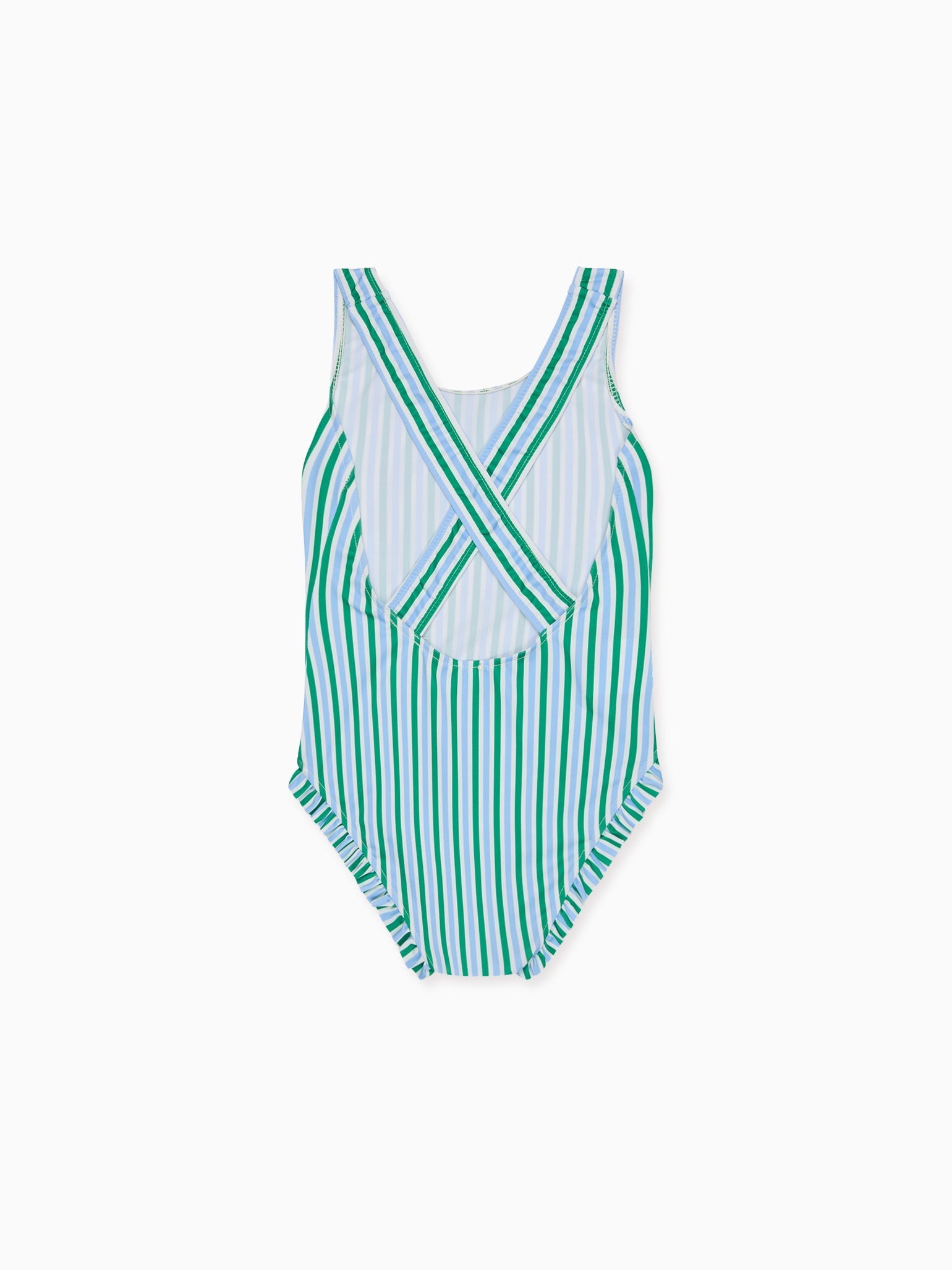 Maillot de bain fille rayé vert