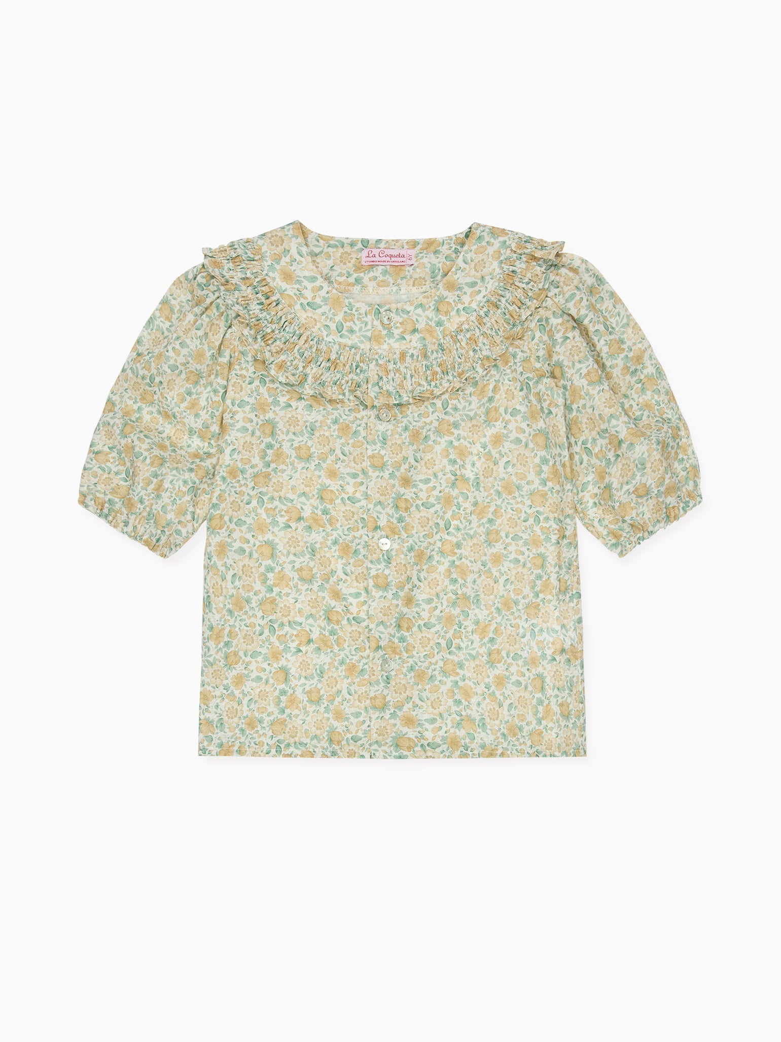 Chemise fille fleurie jaune