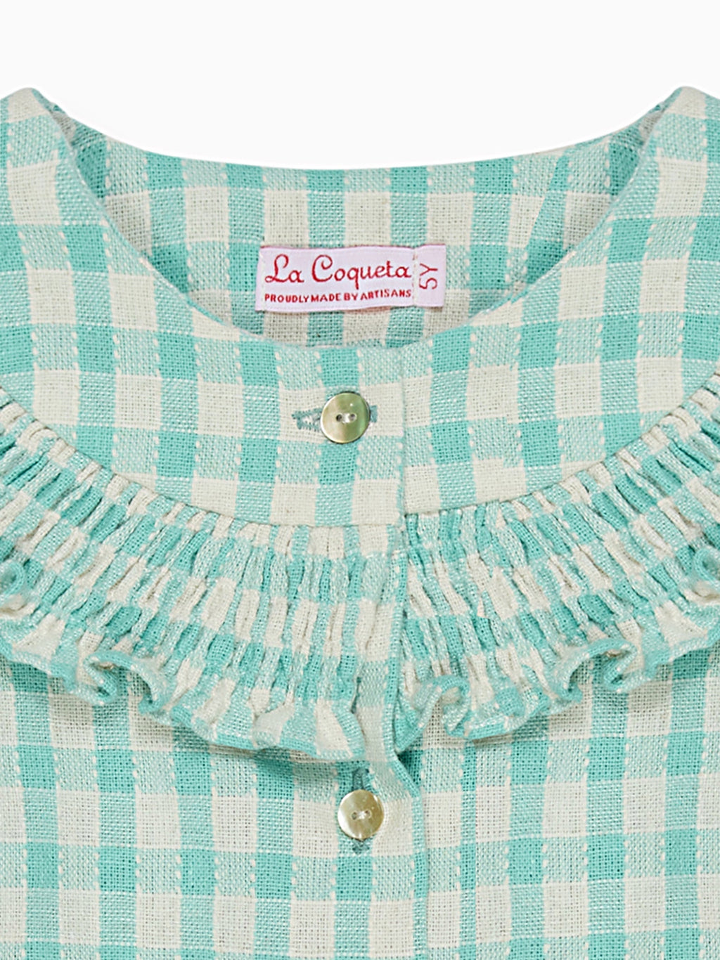 Chemise smockée à carreaux Vichy sauge pour fille
