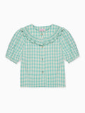 Chemise smockée à carreaux Vichy sauge pour fille